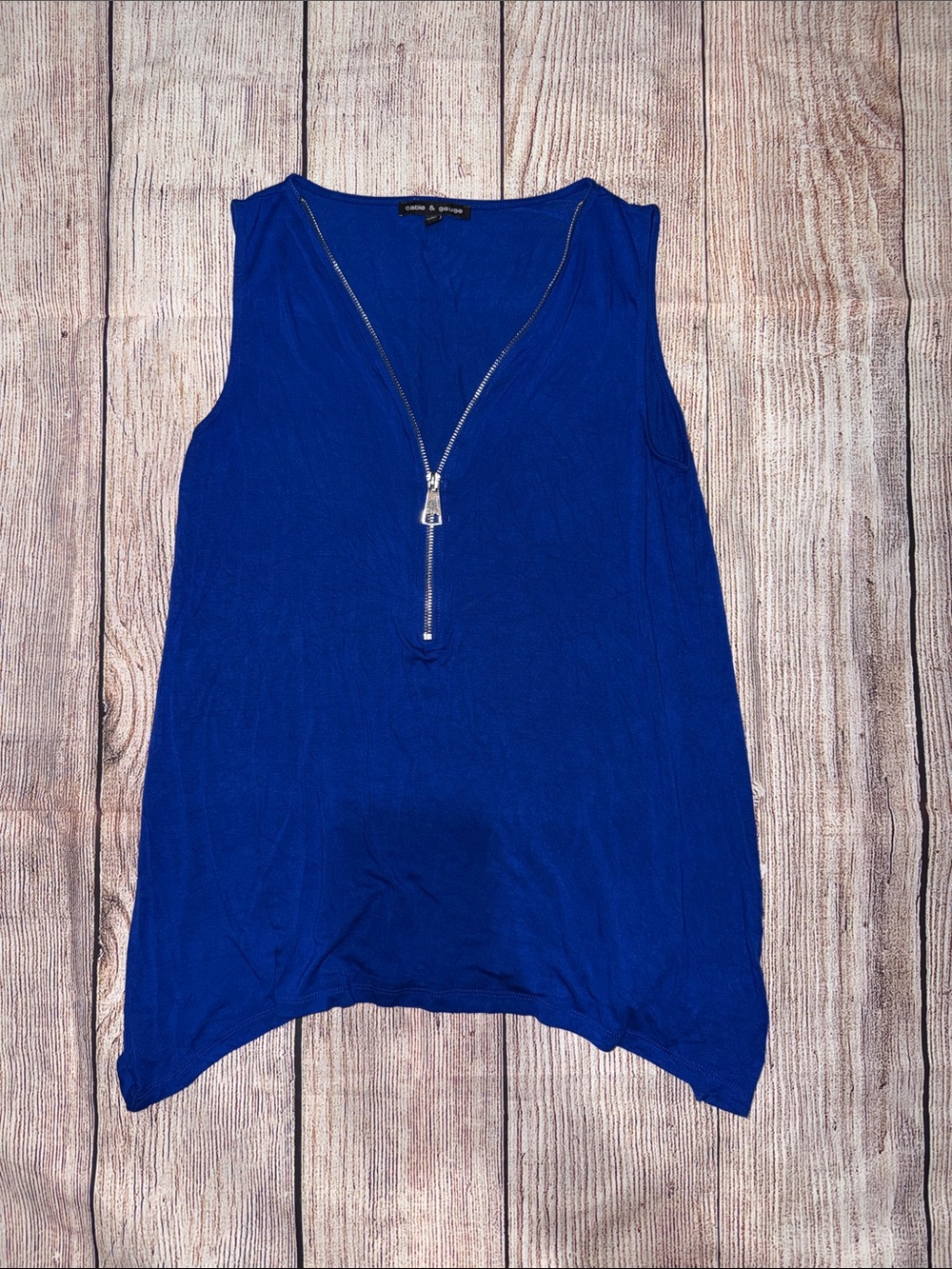 Cable & Gauge Cobalt Blue Sleeveless Zip-Front Tank
